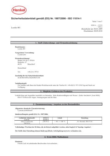 Sicherheitsdatenblatt gemÃ¤Ã (EG) Nr. 1907/2006 - ISO 11014-1