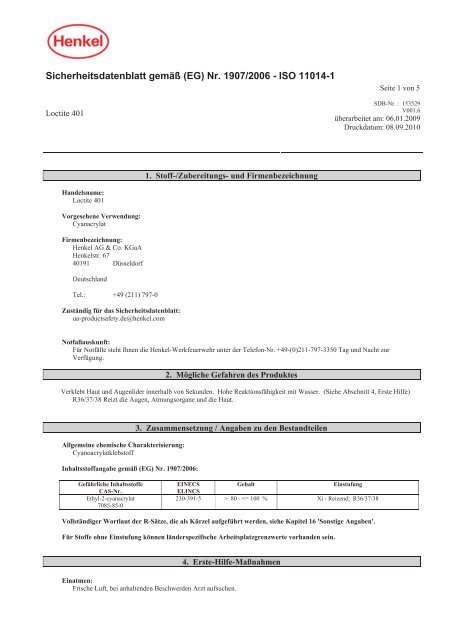 Sicherheitsdatenblatt gemÃ¤Ã (EG) Nr. 1907/2006 - ISO 11014-1