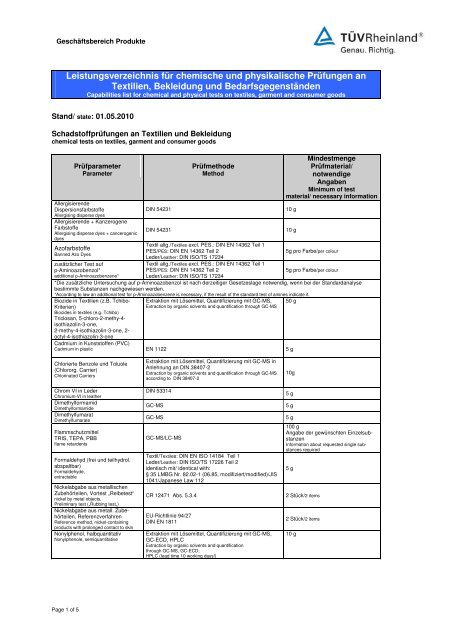 Leistungsverzeichnis für chemische und physikalische ... - Tuv