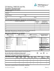 CE Marking, CMDCAS and PAL Quotation Questionnaire - Tuv