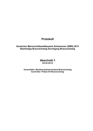 WK-Pro Protokoll - Bezirksschwimmverband Braunschweig eV