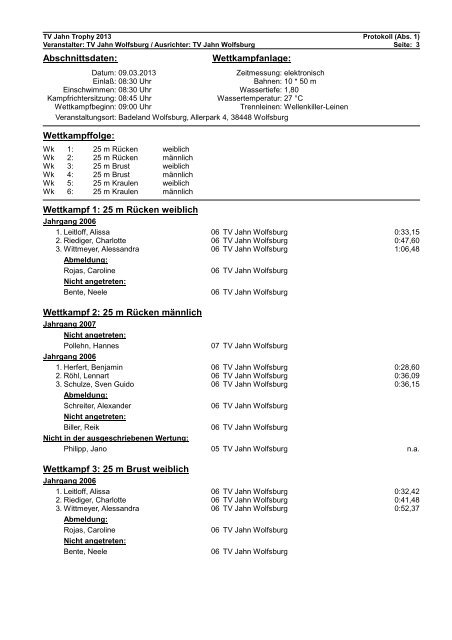 WK-Pro Protokoll - TV Jahn Wolfsburg Schwimmen