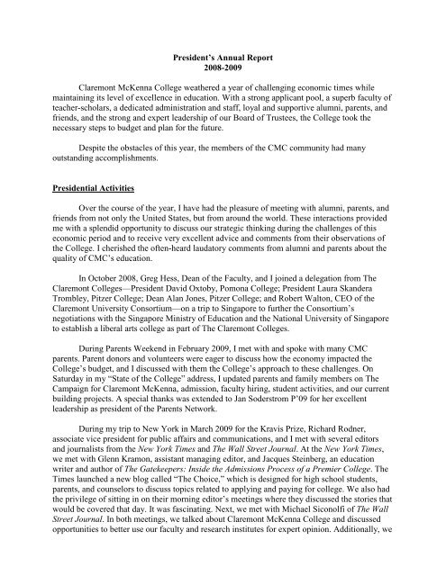 President's Annual Report - Multiple Choices