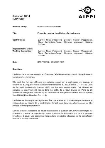 Question Q214 RAPPORT - AIPPI