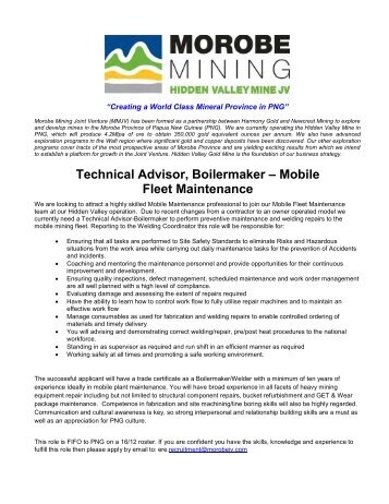 Technical Advisor, Boilermaker â Mobile Fleet Maintenance