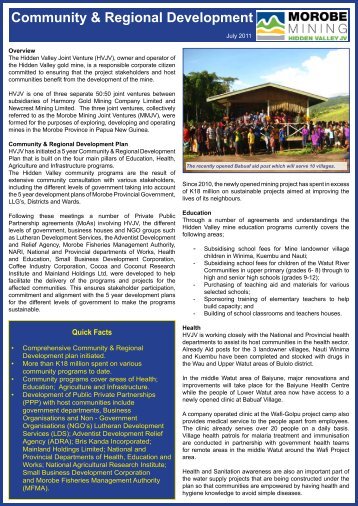 Community & Regional Development - Morobe Mining Joint Venture