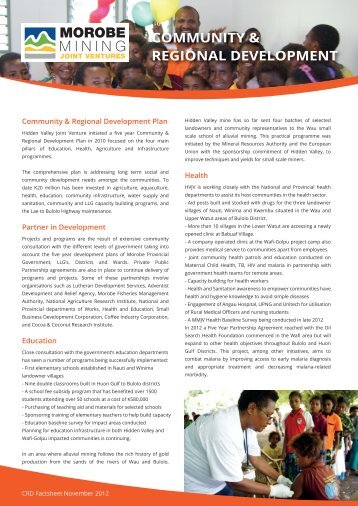 Community & Regional Development Fact Sheet - Morobe Mining ...