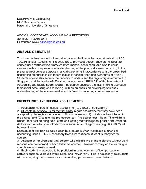Department Of Finance Accounting Nus Bba