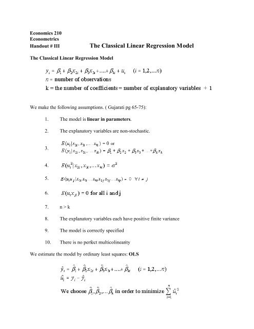 The Classical Linear Regression Model - Economics