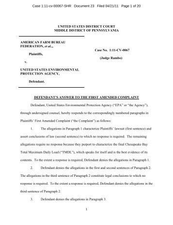 Answer to First Amended Complaint - Penn State Law