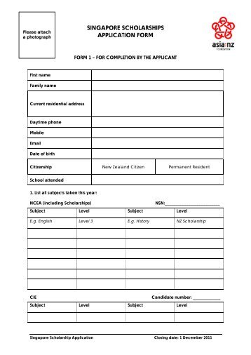 singapore scholarships application form - Asia New Zealand ...