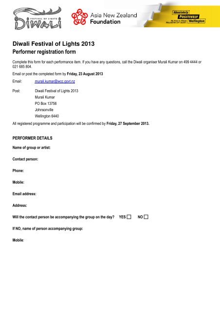 Diwali Festival of Lights 2013 Performer registration form