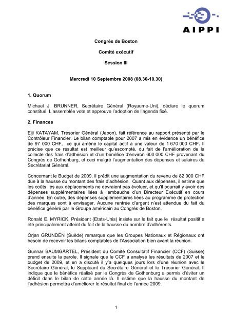 CongrÃ¨s de Boston ComitÃ© exÃ©cutif Session III Mercredi 10 ... - AIPPI