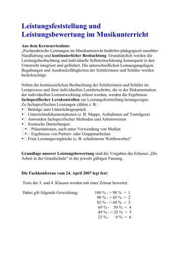 Leistungsfeststellung und Leistungsbewertung im Musikunterricht