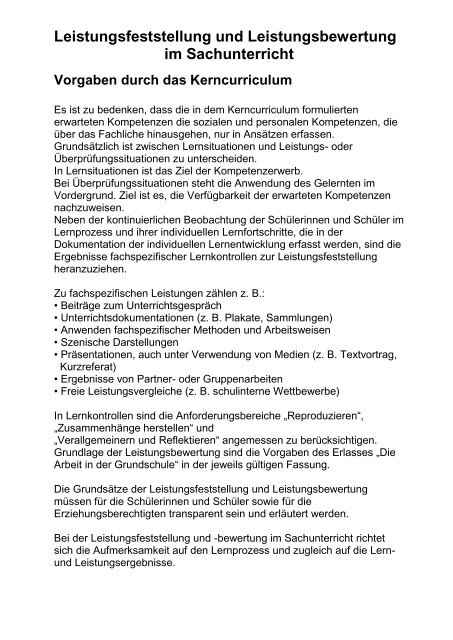 Leistungsfeststellung Und Leistungsbewertung Grundschule