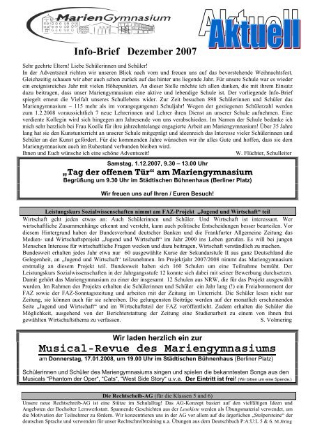 Ausgabe Dezember 2007 - Mariengymnasium Bocholt