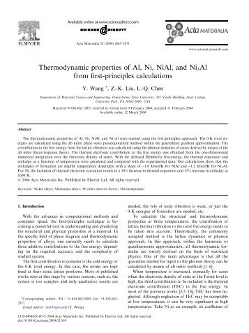 Thermodynamic properties of Al, Ni, NiAl, and Ni3Al from first ...