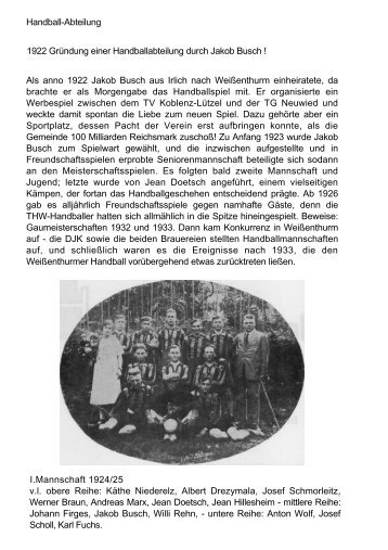 Handball-Abteilung 1922 GrÃ¼ndung einer Handballabteilung durch ...