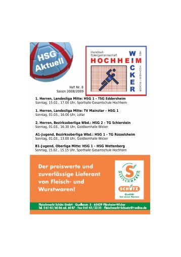 1. Herren, Landesliga Mitte: HSG 1 - TSG Eddersheim ... - TV Wicker