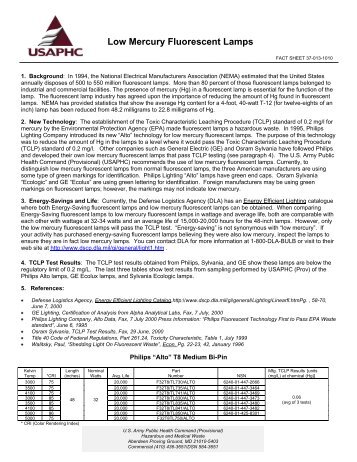 Low Mercury Fluorescent Lamps - U.S. Army Public Health Command