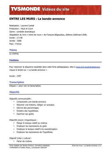 ENTRE LES MURS : La bande-annonce - TV5 Monde