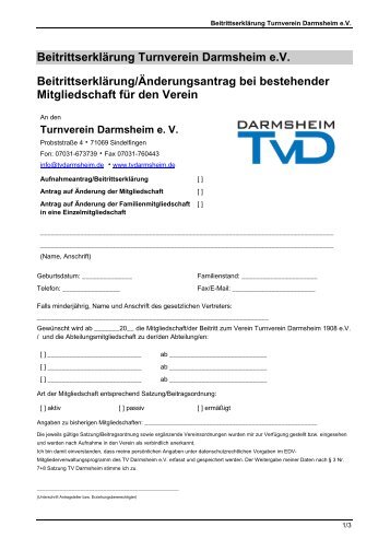 BeitrittserklÃ¤rung Turnverein Darmsheim e - TV Darmsheim