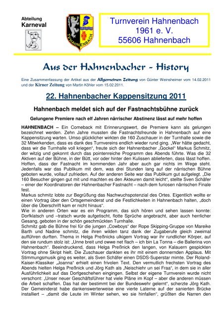Aus der Hahnenbacher - History - Turnverein Hahnenbach 1961 e.V.