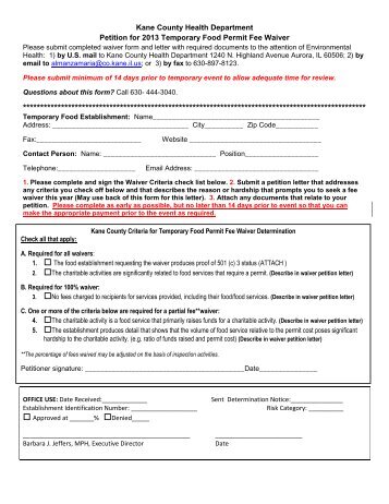 Temporary Food Permit Fee Waiver Petition 13 - Kane County ...
