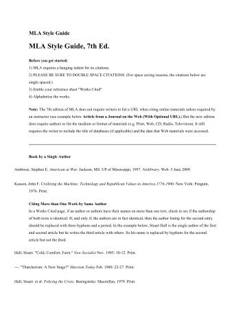 MLA Style Guide, 7th Ed. - Ranger College