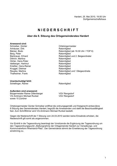 Niederschrift der 8. Sitzung des Gemeinderates am 25.05 ... - Hardert