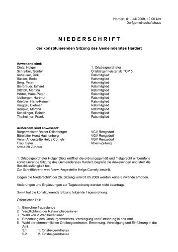 Niederschrift der 1. Sitzung des Gemeinderates am 01.07 ... - Hardert