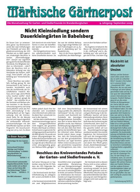 Die Monatszeitung für Garten - Kreisverband Luckenwalde der ...