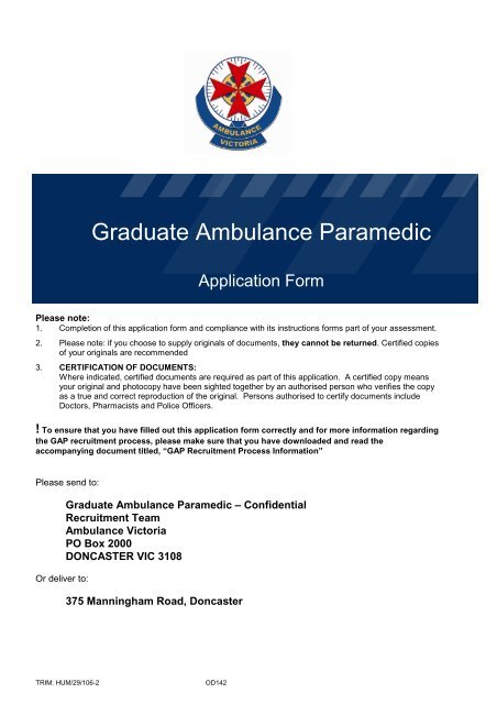 Graduate Ambulance Paramedic Application Form doc HRIS and ...