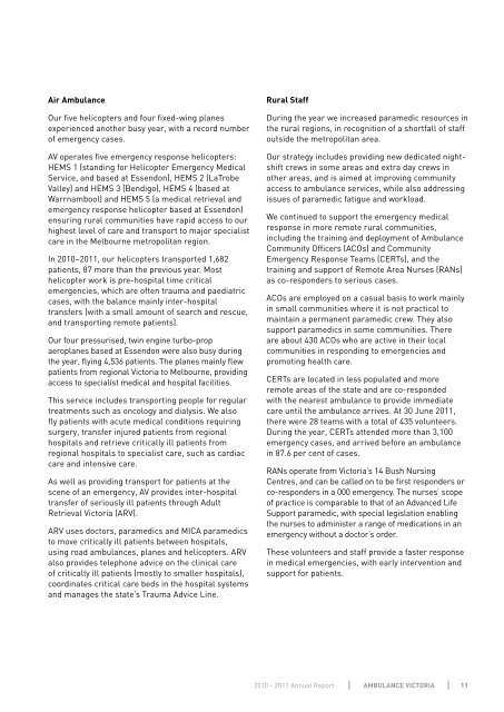 AMBULANCE VICTORIA 2010-2011 ANNUAL REPORT