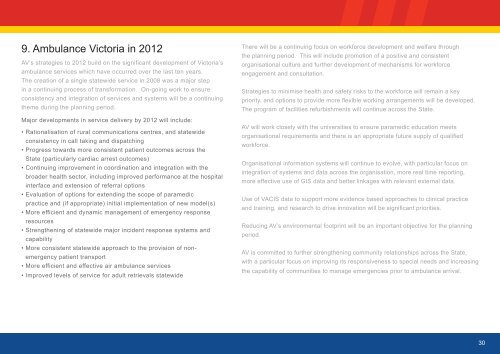 AMBULANCE VICTORIA STRATEGIC PLAN 2010 â 2012