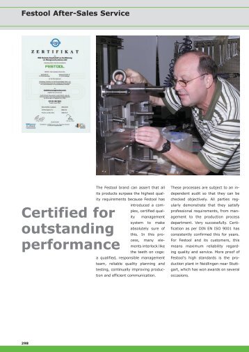 Certified for outstanding performance - Festool Power Tools