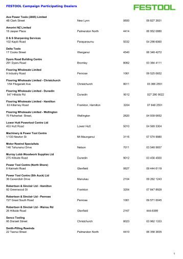FESTOOL Campaign Participating Dealers - Festool Power Tools