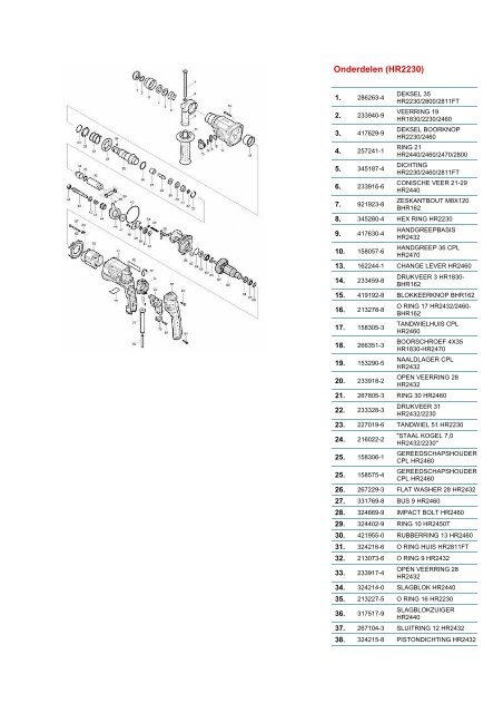 Onderdelen (HR2230) - ITS International Tools Service