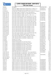 LISTE CODES DE BAR - 20/01/2012 TAV non inclus