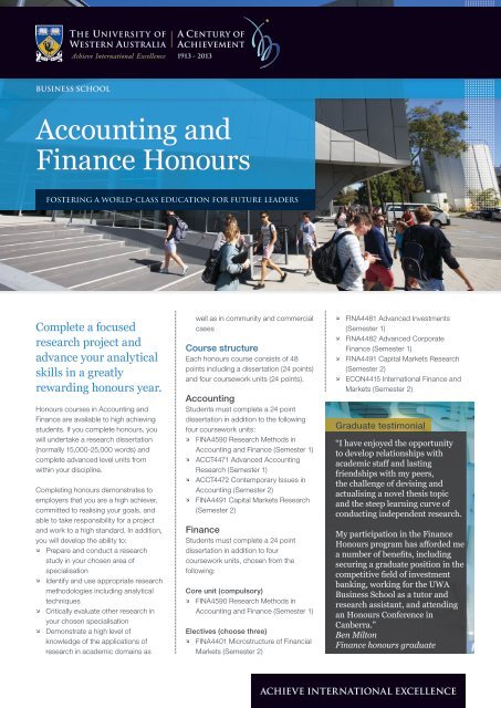 Accounting and Finance Honours - Business School