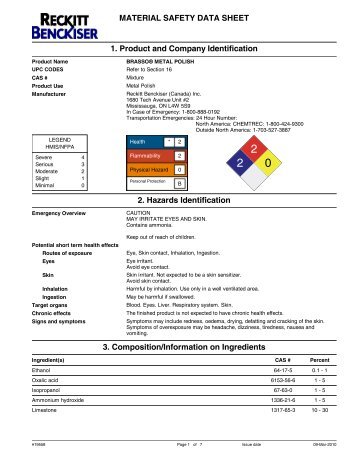 Brasso MSDS Sheet - Jamestown Distributors