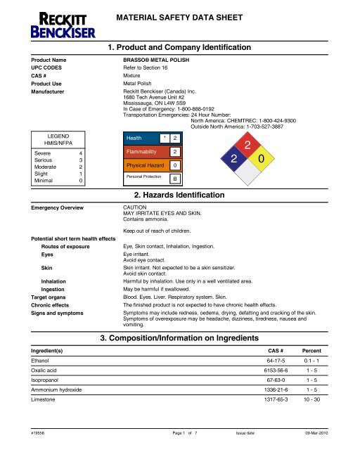 Brasso MSDS Sheet - Jamestown Distributors