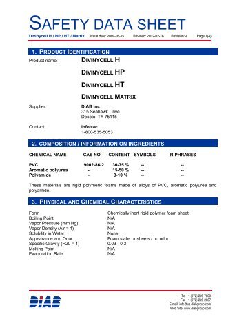 Divinycell Foam MSDS Sheet - Jamestown Distributors