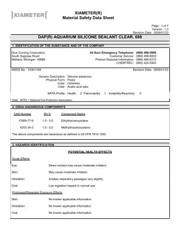 XIAMETER(R) Material Safety Data Sheet DAP(R) AQUARIUM ...
