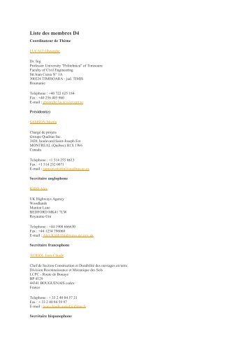 Liste des membres D4 - Association mondiale de la Route