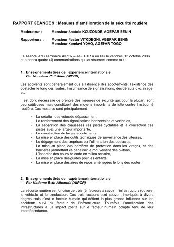 RAPPORT SEANCE 9 - Association mondiale de la Route