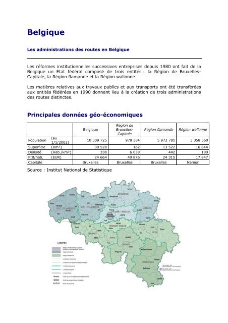 Les administrations des routes en Belgique - Association mondiale ...