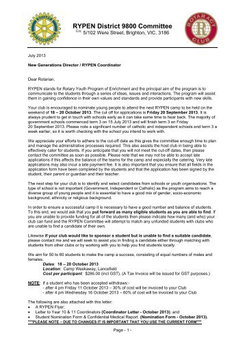 RYPEN Nomination Letter - Rotary Letter - Rotary District 9800