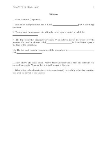 Gille-ESYS 10: Winter 2003 1 Midterm I. Fill in the blank (10 points ...