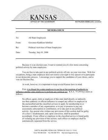MEMORANDUM To: All State Employees From: Governor Kathleen ...